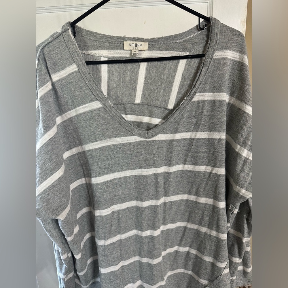Umgee Gray and White Striped Sweater - Picture 2 of 9